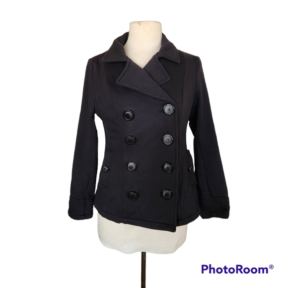 St. John's Bay Jackets & Blazers - ST JOHNS BAY COTTON PEA COAT LINED BLACK SIZE MEDIUM PETITE GUC